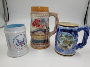 Lot Of Vintage Beer Steins / Mugs - 7', 4.25' & 4.5' Tall