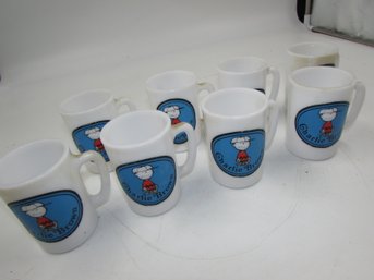 Lot Of 8 Vintage Charlie Brown Peanuts Avon Child Milk Glass Mugs  Cups