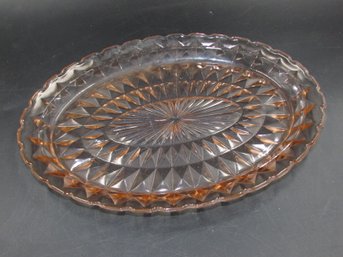 Vintage Pink Glass Oval Serving Dish - 11.5'x8.25'