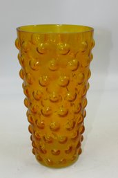 Hobnail Pattern 8.75' Tall Glass Vase - Orange/amber Color