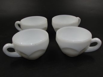 Set Of 4 Vintage White Milk Glass Coffee / Tea  Cups / Mugs - 3.25' Diameter, 2.25' Tall