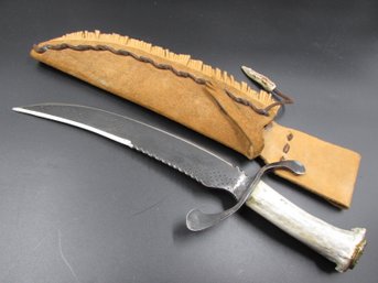 Very Nice 14.5' Long Dagger Knife With Native American Indian Design Holster And Bone/horn Handle