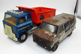 Vintage ERTL Automatic Hydraulic Dump Truck And Chevrolet Van - Toys