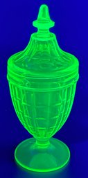 Vintage Covered Candy Dish Vaseline Uranium Glassware Glow In The Dark