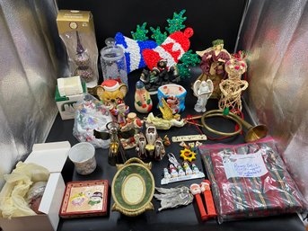Lot Of Christmas Holiday Items Ornaments Tree Toppers Decor Etc