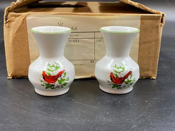 Vintage SA Leart Lot Of 12 Cardinal Bird Mini Vases 2.5in