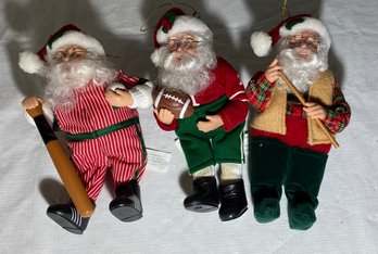 Lot Of 3 Santa Claus Sports Ornaments 7 Inches Tall