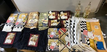 Lot Of Chef Themed Stuff Towels Placemats Oil Pourers Etc