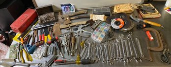 Large Lot Of Misc Hand Tools Mostly Intage Some Decent Name Brands Throughout Wrenches Saw Pliars