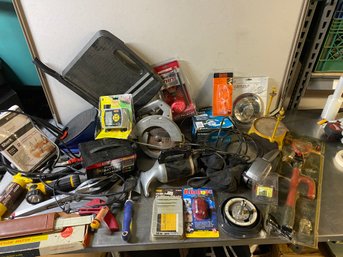 Huge Lot Of Random Misc Tools Household Stuff Saw New Commercial Door Knob Car Club Pump Battery Charger