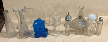 Lot Of Glassware Vases Decanters Jars Etc