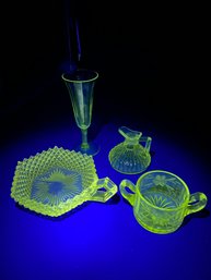 Vaseline Uranium Glass  Lot Of 4 Pieces Of Random Glassware