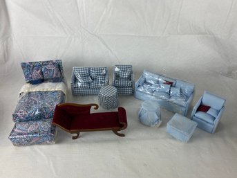 Lot Of Dollhouse Miniatures Furniture Bed Couch Etc