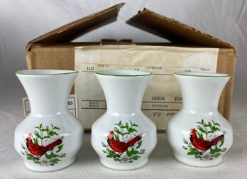 New Case Of 12 S.A. Leart Cardinal Bird  2.75in Tall Mini Vases Made In Brazil
