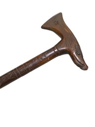 Carved Eagle Axe Style 37.5in Long Wooden Walking Stick Cane