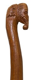 Carved Elephant Head 39in Wooden Walking Stick Cane