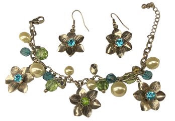 Floral Flowers Earrings And Necklace Matching Set