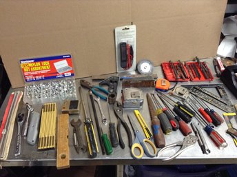 Vintage Tools, Drill Bits, Screw Drivers, Measuring Tape, Ratchet, Nuts And More