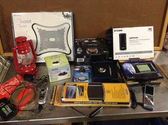 Electronics Grouping (cell Phones, Solar Charger, Notebook Cooler, Router)