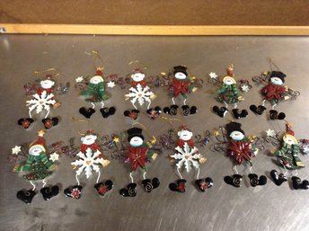 Lot Of 12 Cute Metal Snowman Ornaments - Christmas Decor