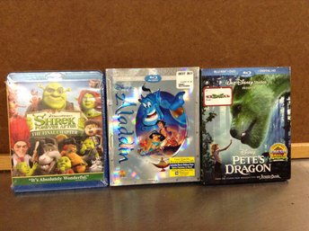 Disney Aladdin, Pete's Dragon And Shrek Forever After Blu-ray/dvd Lot