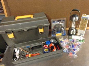 Tool Box, Floodlight Kit, Lantern, Drill Bits, Ear Plugs, Electrical Tape,