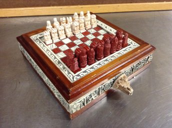 Small Hand Carved Mayan Themed Chess Set