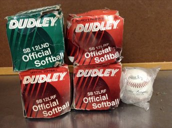 4 Dudley Official Softballs And 1 Rawlings Little League Baseball
