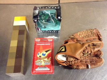 Baseball Glove, Pokemon Stickers, Minecraft Light, Toy Robot