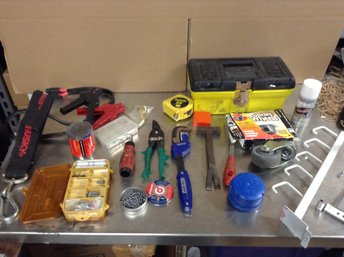 Small Tool Box, Crow Bar, Filer, Vise Grip, Fishing Stuff And More