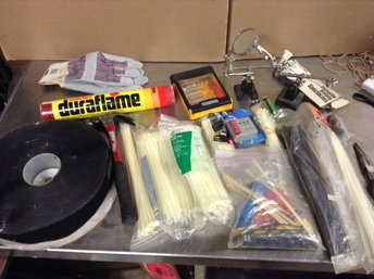 Tools, Tons Of Zip Ties, Long Matches, Hammer, Gloves, Battery Tester And More