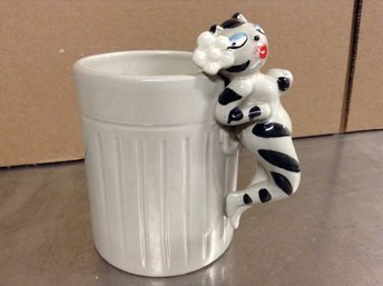 Hand Painted Takahashi San Francisco Cat / Trash Can Mug / Cup