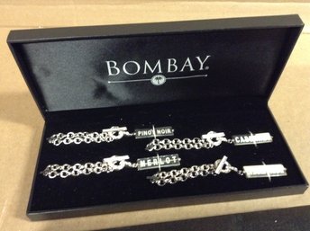 Bombay Company Set Of 4 Sparkle Wine Bottle Charms / Labels