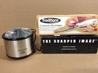 Electric Bottle Opener, Electric Carving Knife And Small Crock Pot