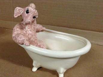 Vintage Poodle In A Bath Tub Figure Signed Hardt