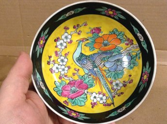 Vintage Made In Japan Dogwood Tree Bird Hand Painted Porcelain Bowl