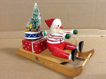 Wood Santa On A Sled Music Box