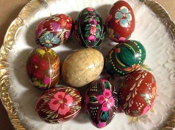 Handpainted Wooden Egg  Collection And One Marble Egg