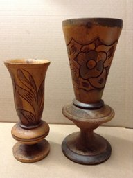 Handcarved Wooden Vases - Flower / Plant Theme