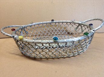 Metal Basket Decorated With Murano Glass