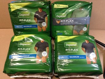 Lot Of 4 - New 17 Count Depend Fit-flex Disposable Underwear For Men Adult Diaper Size L/XL