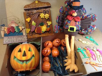 Halloween/thanksgiving Decor (signs, Plush Turkey, Fiber Optic Pumpkin, Skeleton Keychains, Lawn Lights