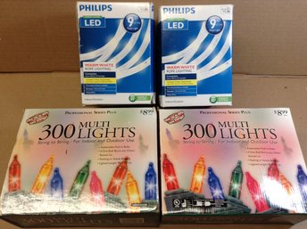 Christmas Holiday Lights - Two 300 Light Strings And Two 9ft Rope Lighting