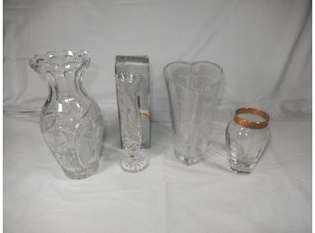 Lot Of 4 Cut Crystal Vases (Lenox Autumn, Heavy Heart Shaped One And More)
