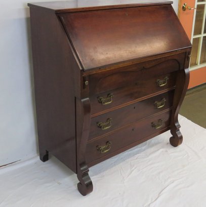 Sleigh Front Mahogany Fall Front Desk With 4 Drawer