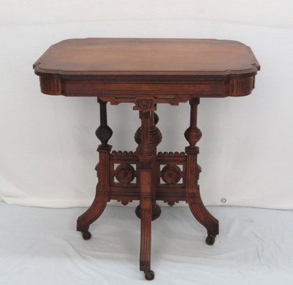Cherry Victorian Lamp Table With Cut Corners And Caster Feet