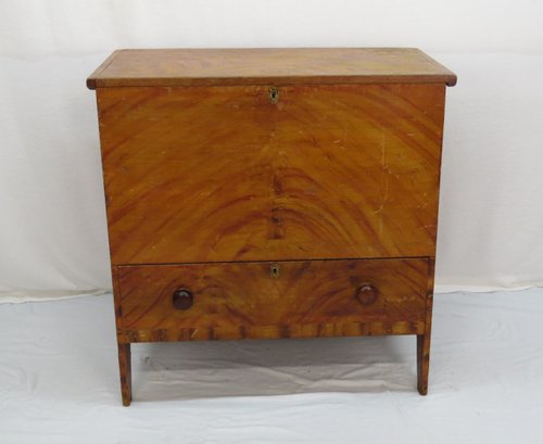 Diminutive Grain Painted One Drawer Blanket Chest, Pine With Cut Out Ends - 32 W. X18 D. X 34 H.