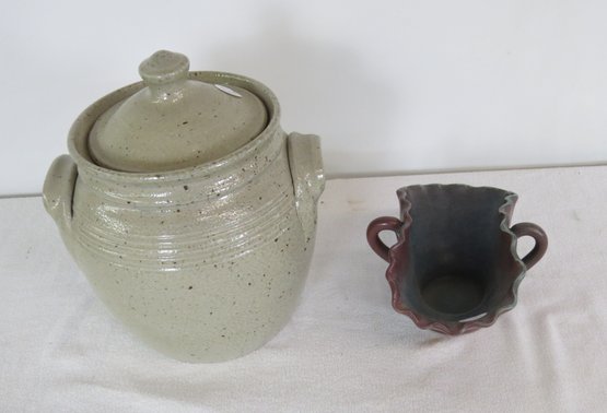 M. L. Qailens, Pottery Covered Jar 8 H. And A Small Georgia Art Pottery 2 Handle Bowl