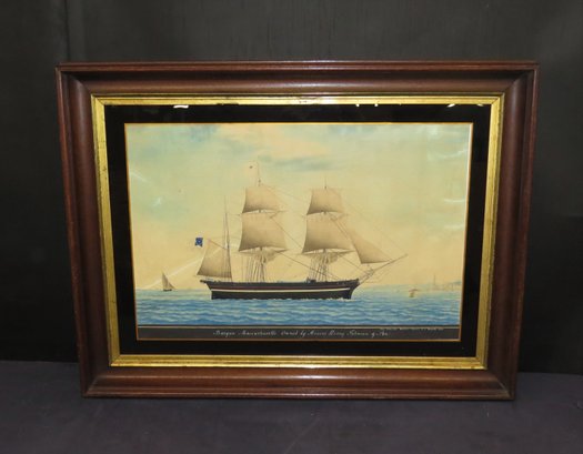 19th Cent. Ship Watercolor Of The Barque Massachusetts In Genoa Harbor 1850