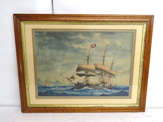 Print  - Ship Approaching Marseilles With Birds Eye Maple Frame
